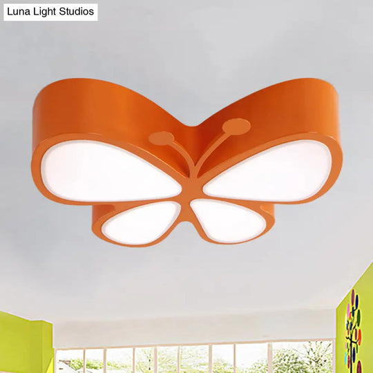 Contemporary Butterfly Led Flush Ceiling Light - Classroom Metal Fixture Orange / White 18