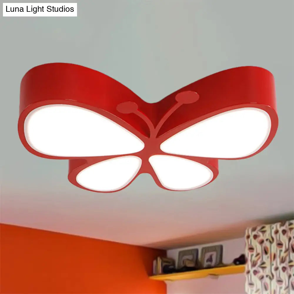 Contemporary Butterfly Led Flush Ceiling Light - Classroom Metal Fixture Red / White 18