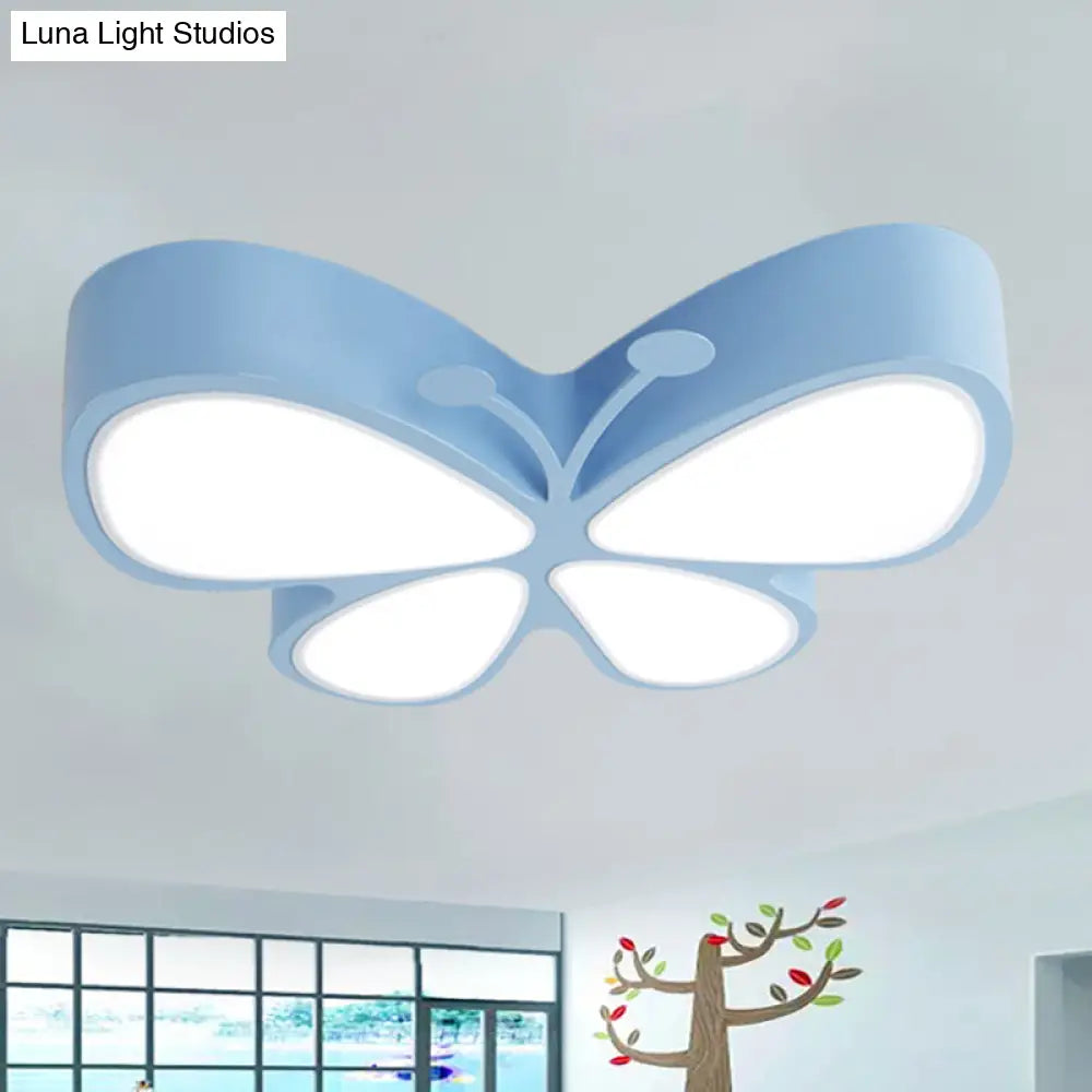 Contemporary Butterfly Led Flush Ceiling Light - Classroom Metal Fixture Blue / White 18