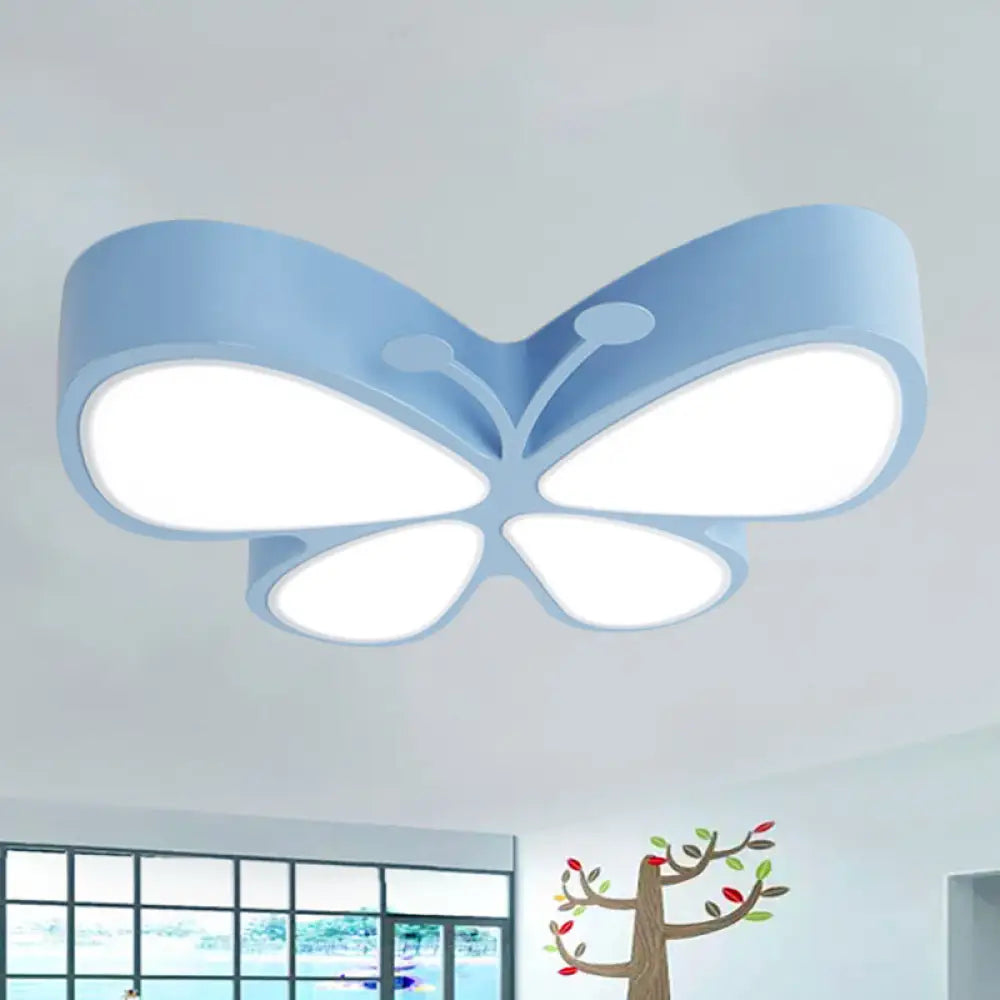 Contemporary Butterfly Led Flush Ceiling Light - Classroom Metal Fixture Blue / White 18’