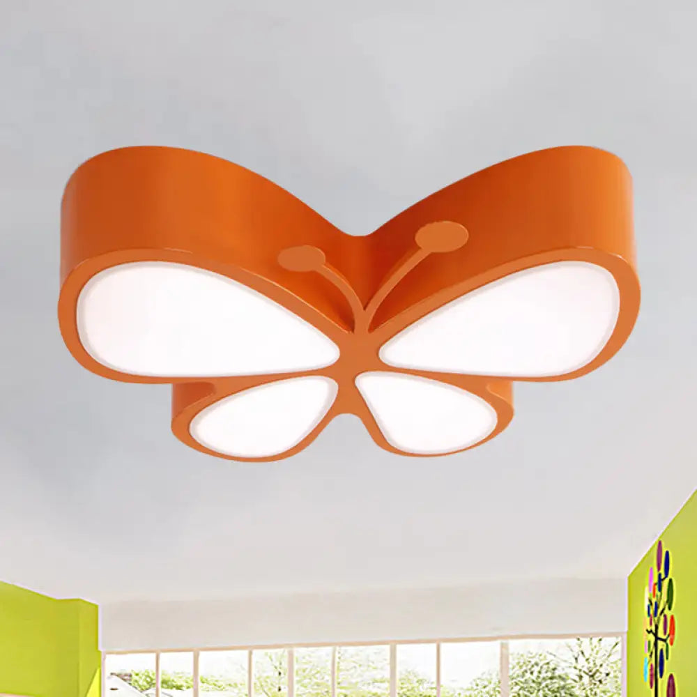 Contemporary Butterfly Led Flush Ceiling Light - Classroom Metal Fixture Orange / White 18’