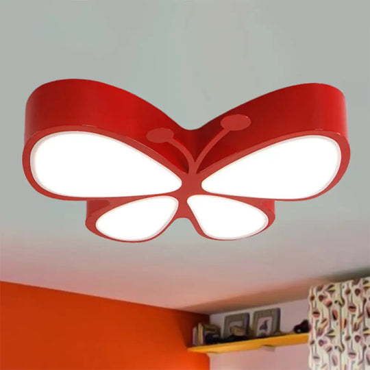 Contemporary Butterfly Led Flush Ceiling Light - Classroom Metal Fixture Red / White 18’