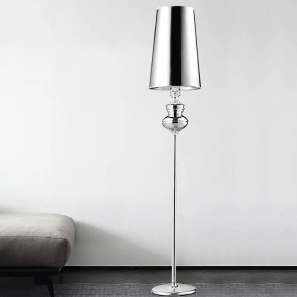 Contemporary Calabash-Shaped Floor Reading Lamp With Metal Frame 1 Head And Fabric Conical Shade