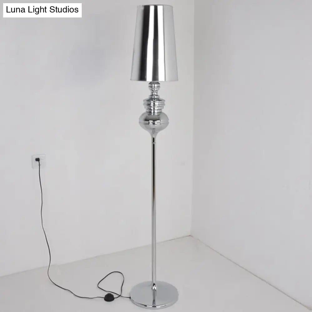 Contemporary Calabash-Shaped Floor Reading Lamp With Metal Frame 1 Head And Fabric Conical Shade