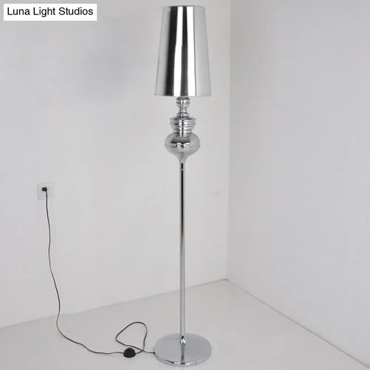 Contemporary Calabash-Shaped Floor Reading Lamp With Metal Frame 1 Head And Fabric Conical Shade