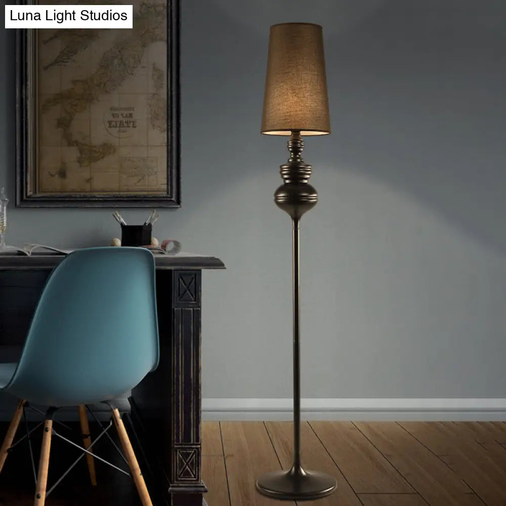 Contemporary Calabash-Shaped Floor Reading Lamp With Metal Frame 1 Head And Fabric Conical Shade