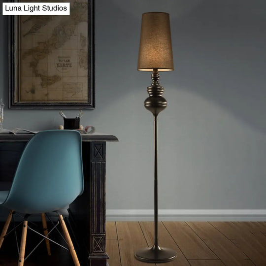 Contemporary Calabash-Shaped Floor Reading Lamp With Metal Frame 1 Head And Fabric Conical Shade