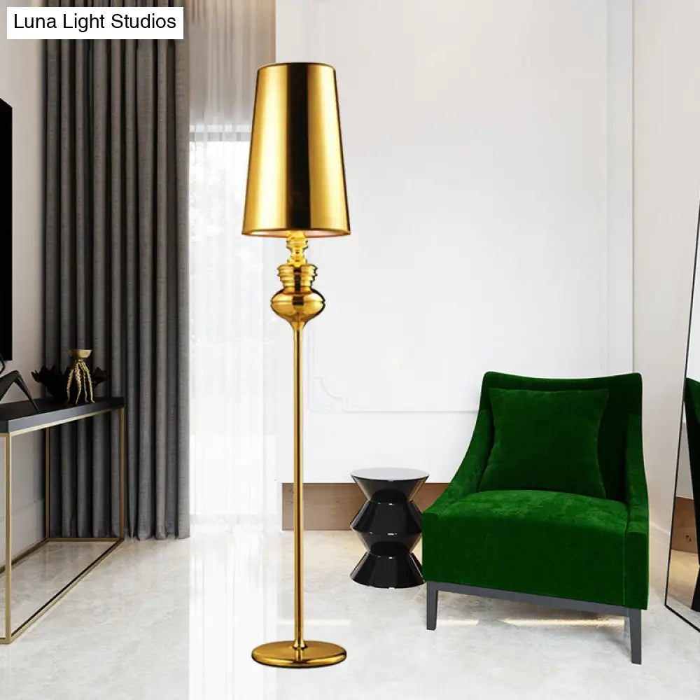 Contemporary Calabash-Shaped Floor Reading Lamp With Metal Frame 1 Head And Fabric Conical Shade