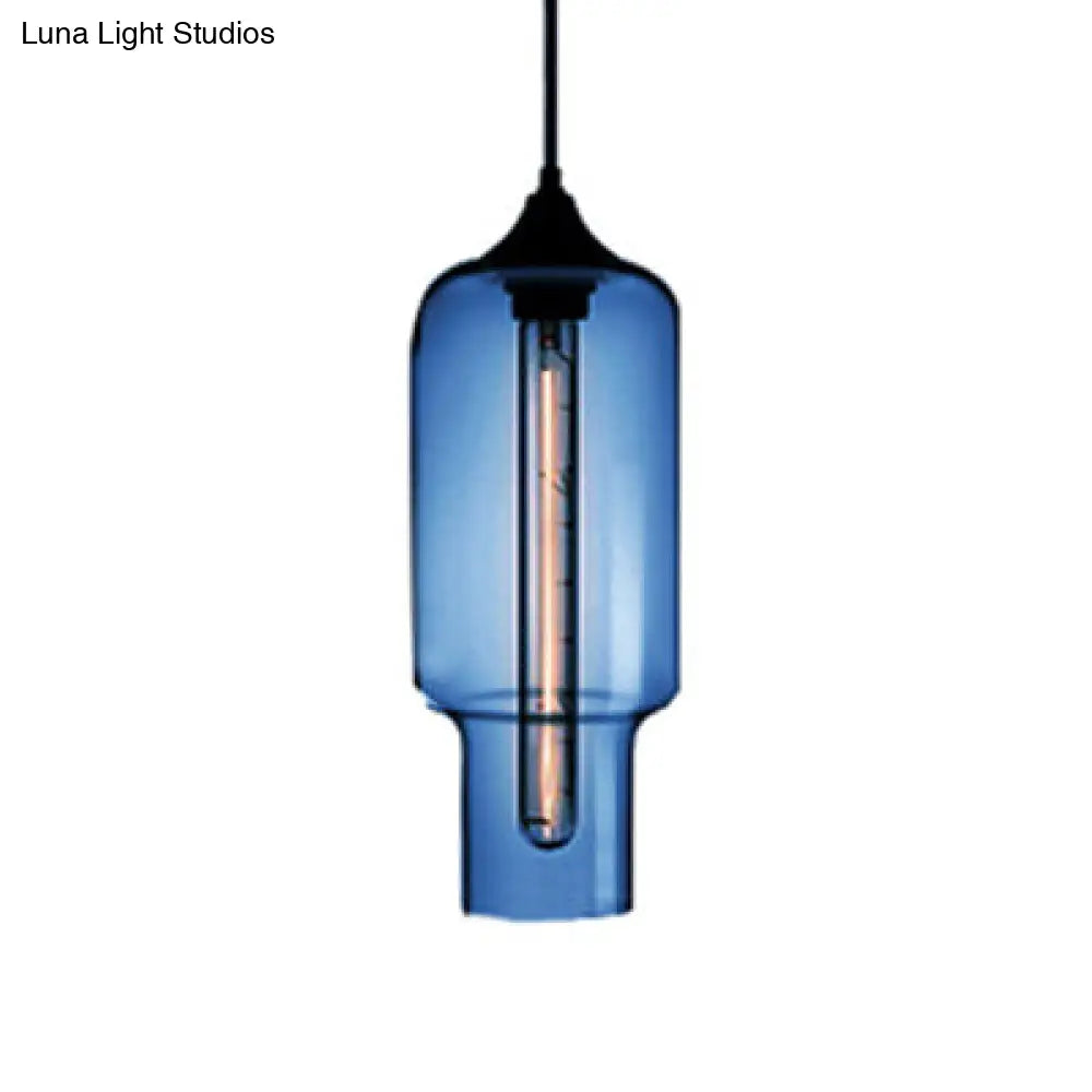 Contemporary Bottle Glass Pendant Light With Red/Brown/Blue Hue Dark Blue