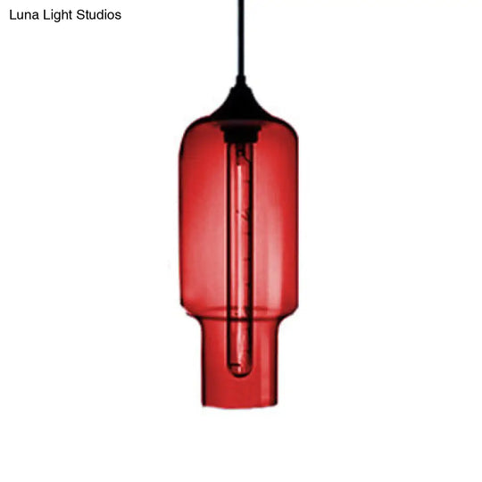 Contemporary Bottle Glass Pendant Light With Red/Brown/Blue Hue Red