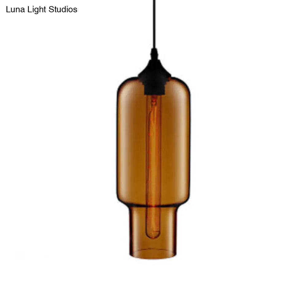 Contemporary Bottle Glass Pendant Light With Red/Brown/Blue Hue Brown