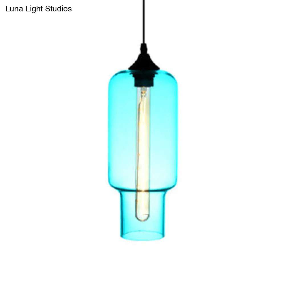 Contemporary Bottle Glass Pendant Light With Red/Brown/Blue Hue Sky Blue