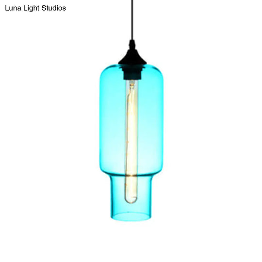 Contemporary Bottle Glass Pendant Light With Red/Brown/Blue Hue Sky Blue