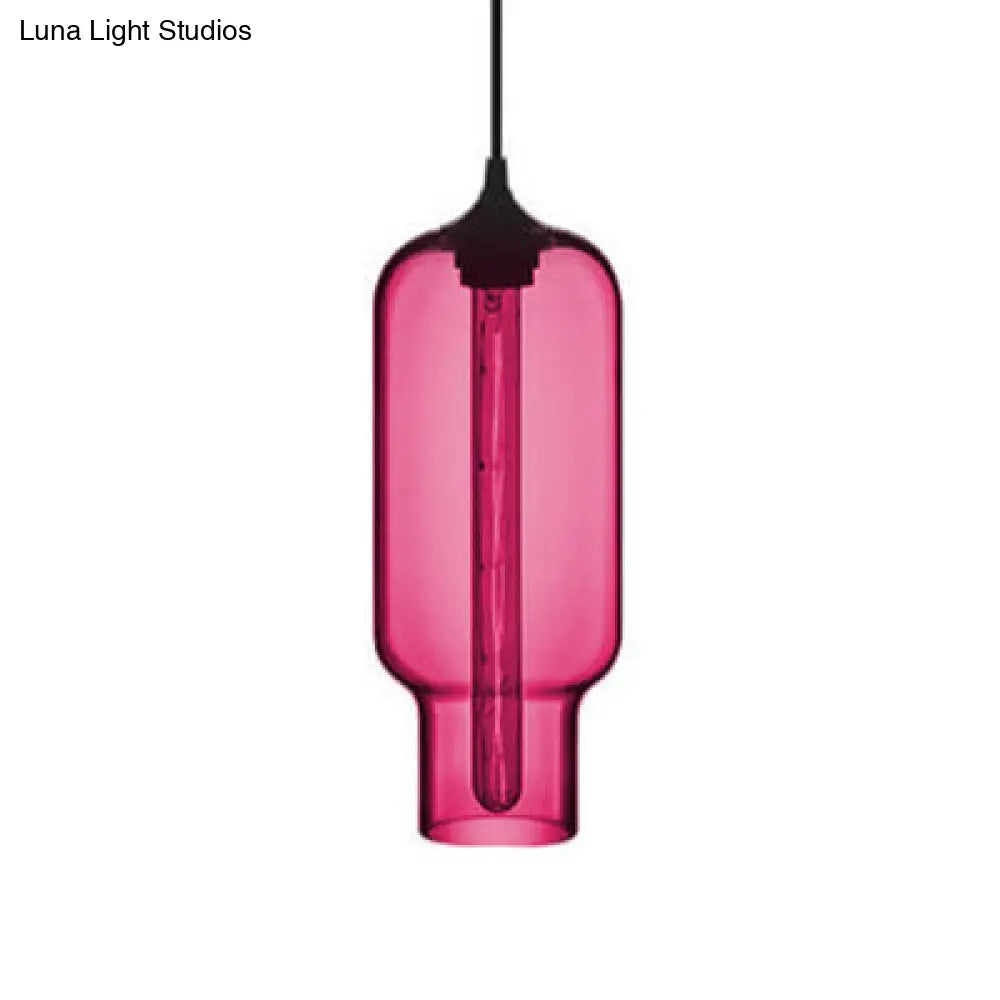 Contemporary Bottle Glass Pendant Light With Red/Brown/Blue Hue Rose Red