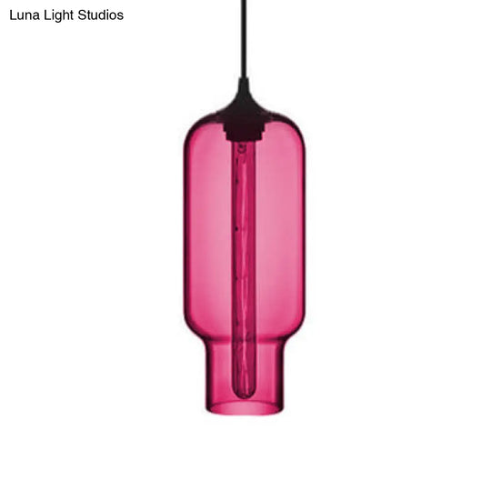 Contemporary Bottle Glass Pendant Light With Red/Brown/Blue Hue Rose Red