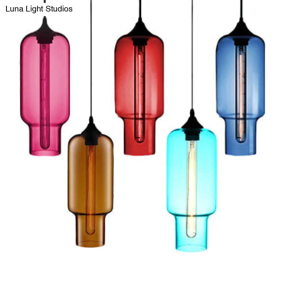Contemporary Ceiling Pendant Light With Colorful Bottle Glass Shade - 1 Hanging Fixture