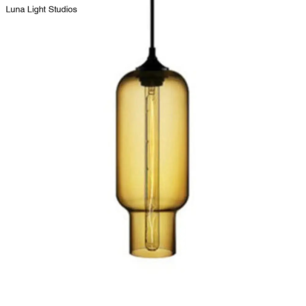 Contemporary Bottle Glass Pendant Light With Red/Brown/Blue Hue Amber