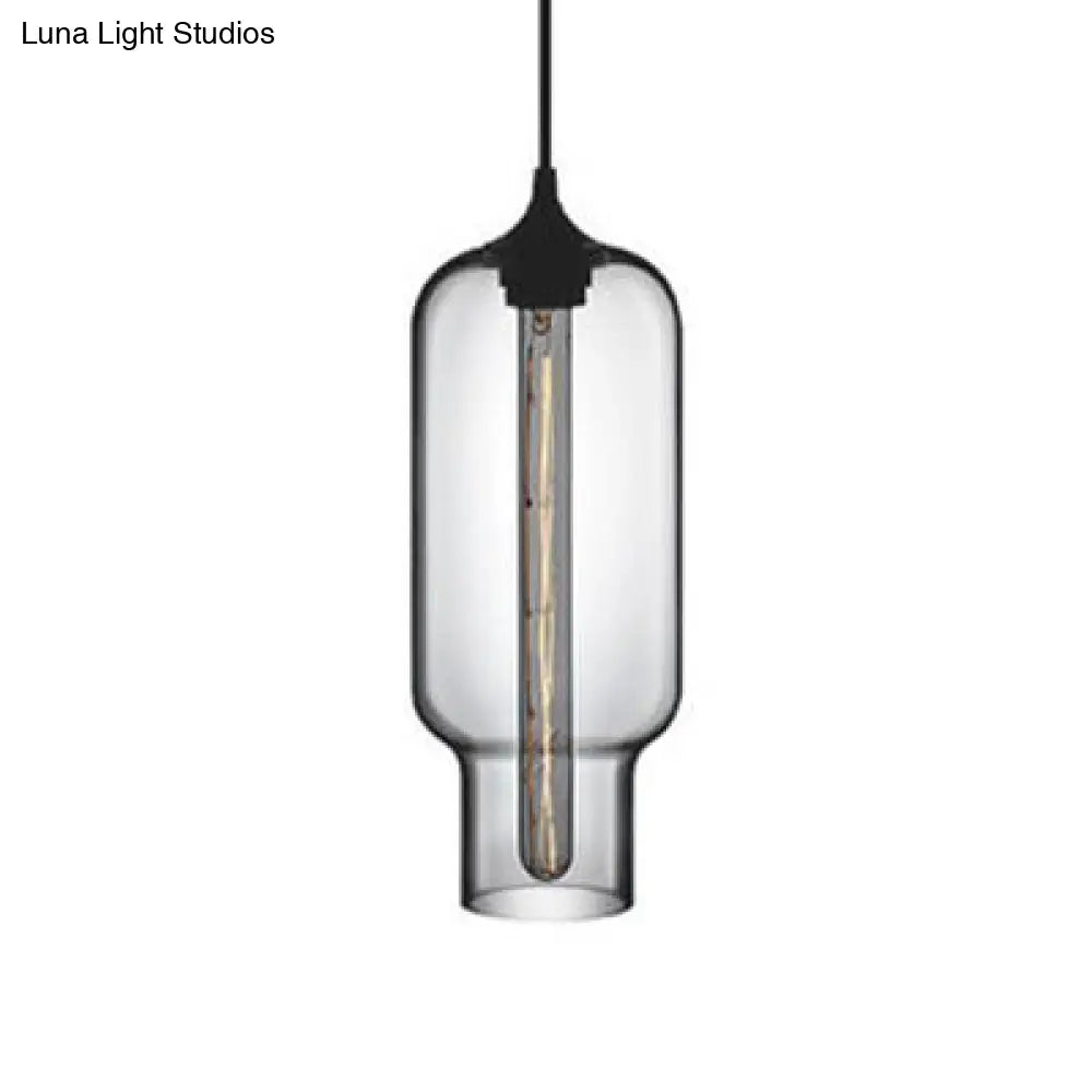 Contemporary Bottle Glass Pendant Light With Red/Brown/Blue Hue Clear