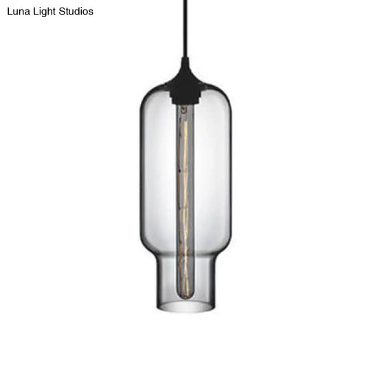 Contemporary Bottle Glass Pendant Light With Red/Brown/Blue Hue Clear