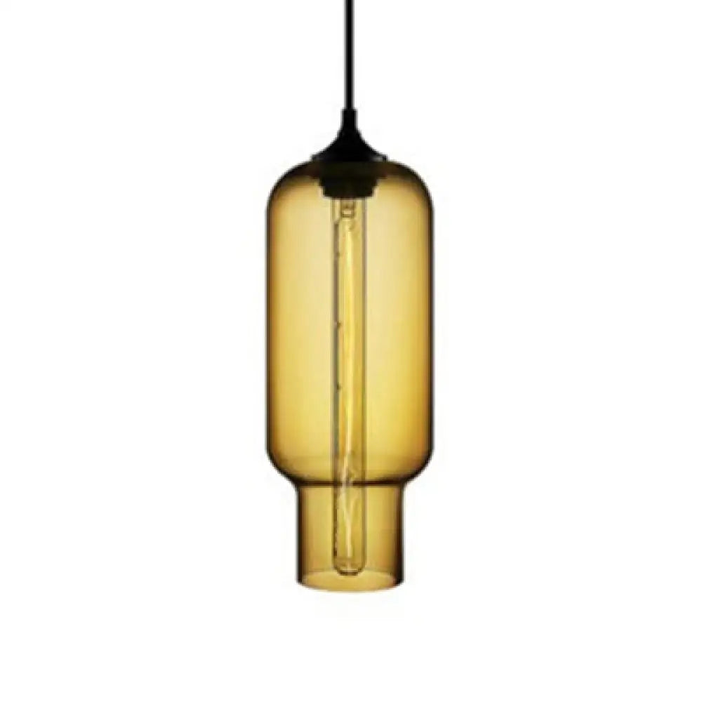 Contemporary Ceiling Pendant Light With Colorful Bottle Glass Shade - 1 Hanging Fixture Amber