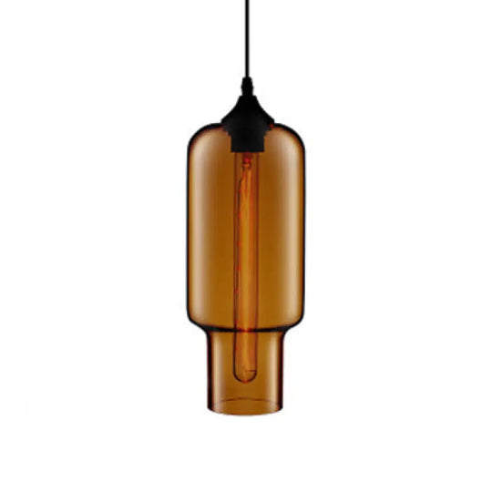 Contemporary Ceiling Pendant Light With Colorful Bottle Glass Shade - 1 Hanging Fixture Brown