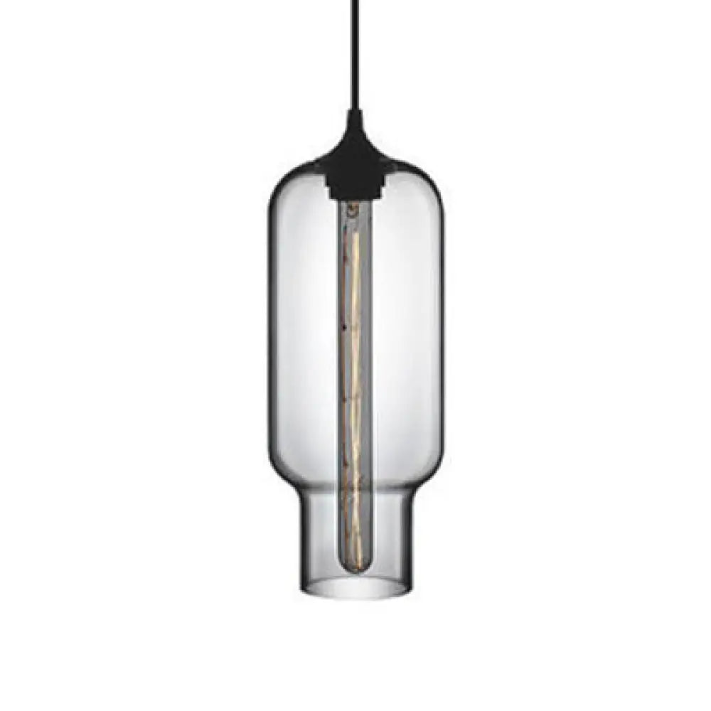 Contemporary Ceiling Pendant Light With Colorful Bottle Glass Shade - 1 Hanging Fixture Clear