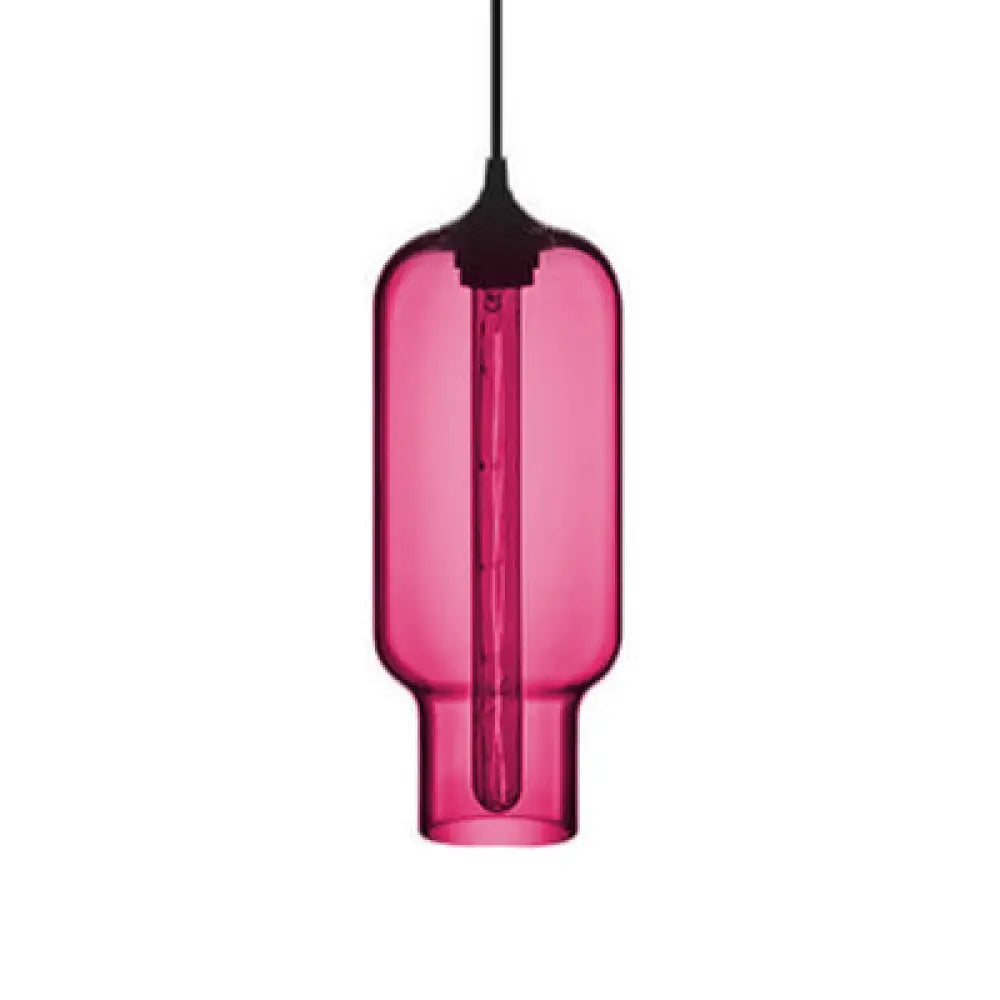 Contemporary Ceiling Pendant Light With Colorful Bottle Glass Shade - 1 Hanging Fixture Rose Red