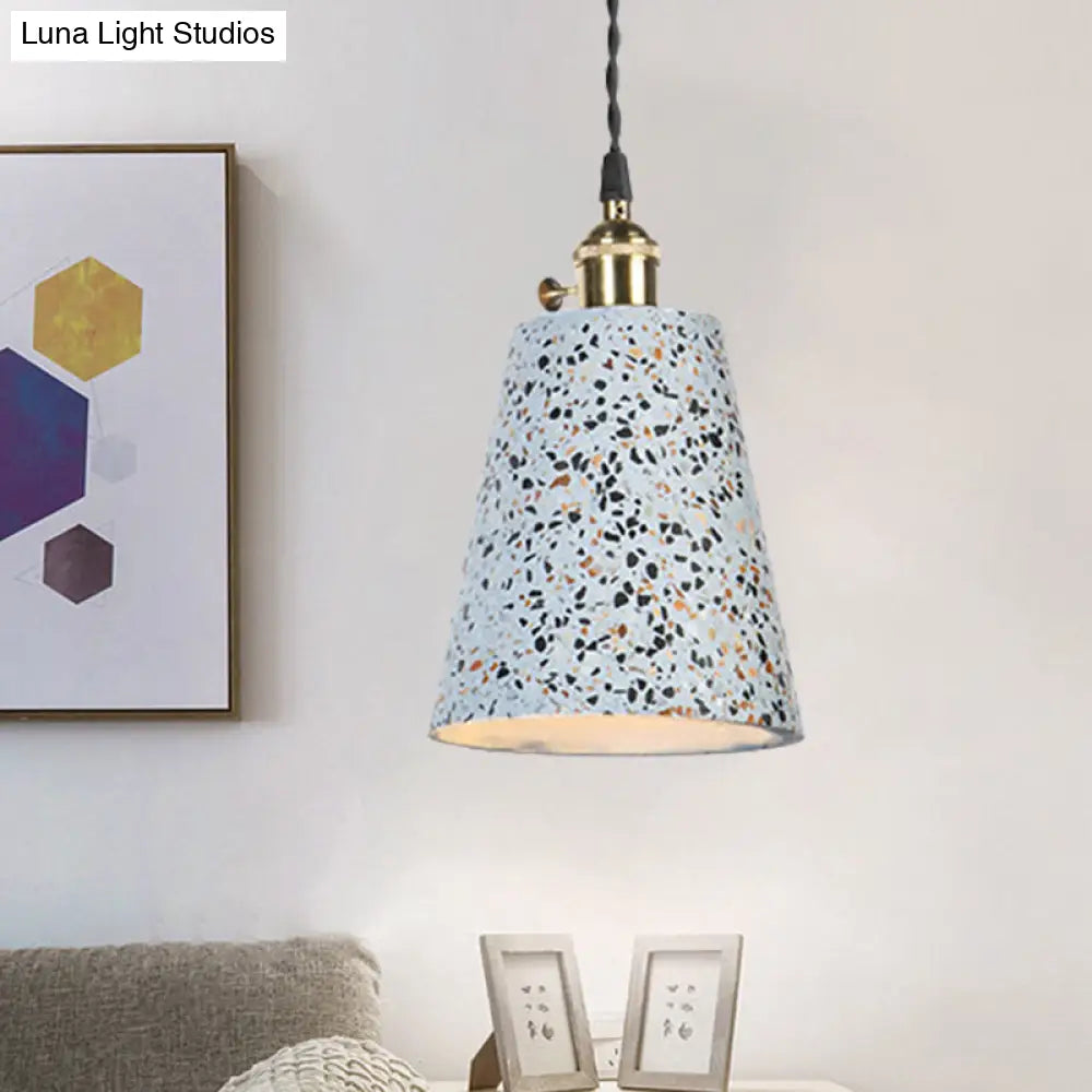 Contemporary Tapered Cement Pendant Ceiling Light For Cafes - 1-Light Hanging Lamp Blue