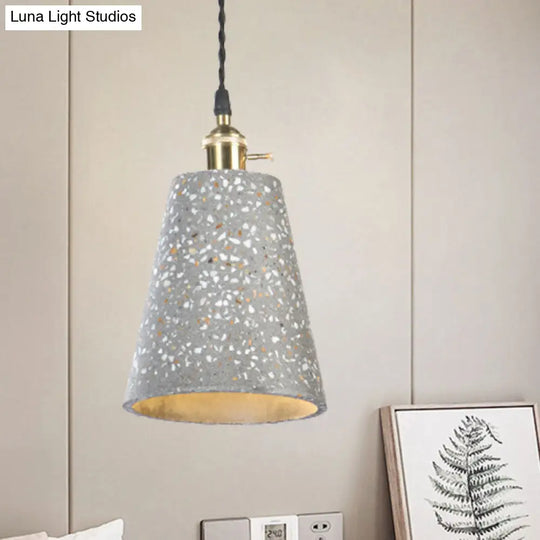 Contemporary Tapered Cement Pendant Ceiling Light For Cafes - 1-Light Hanging Lamp Grey