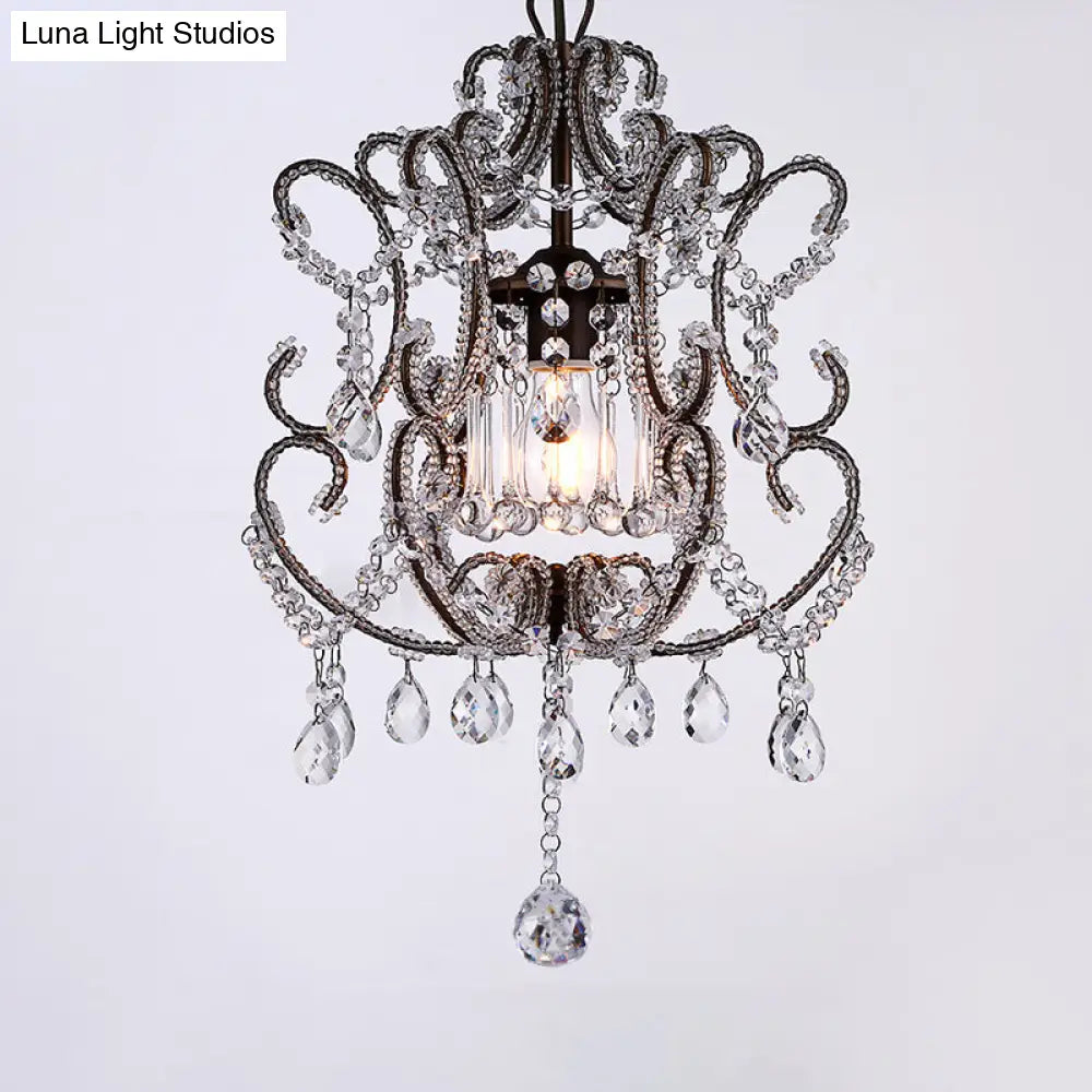 Crystal Suspension Light With Curvy Arm - Contemporary 1-Head Lantern Down Lighting In