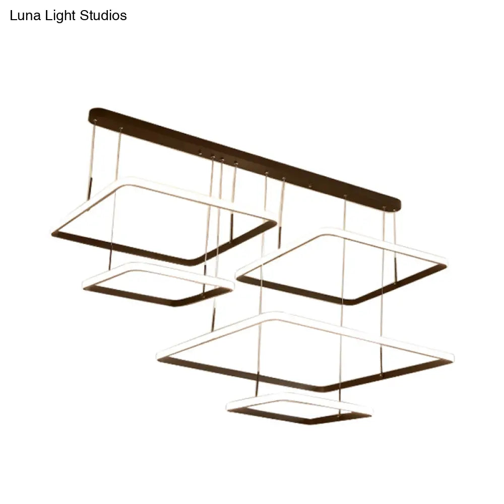 Contemporary Chandelier Lamp - Modern Brown Rectangle Suspension Light With Acrylic Shade In