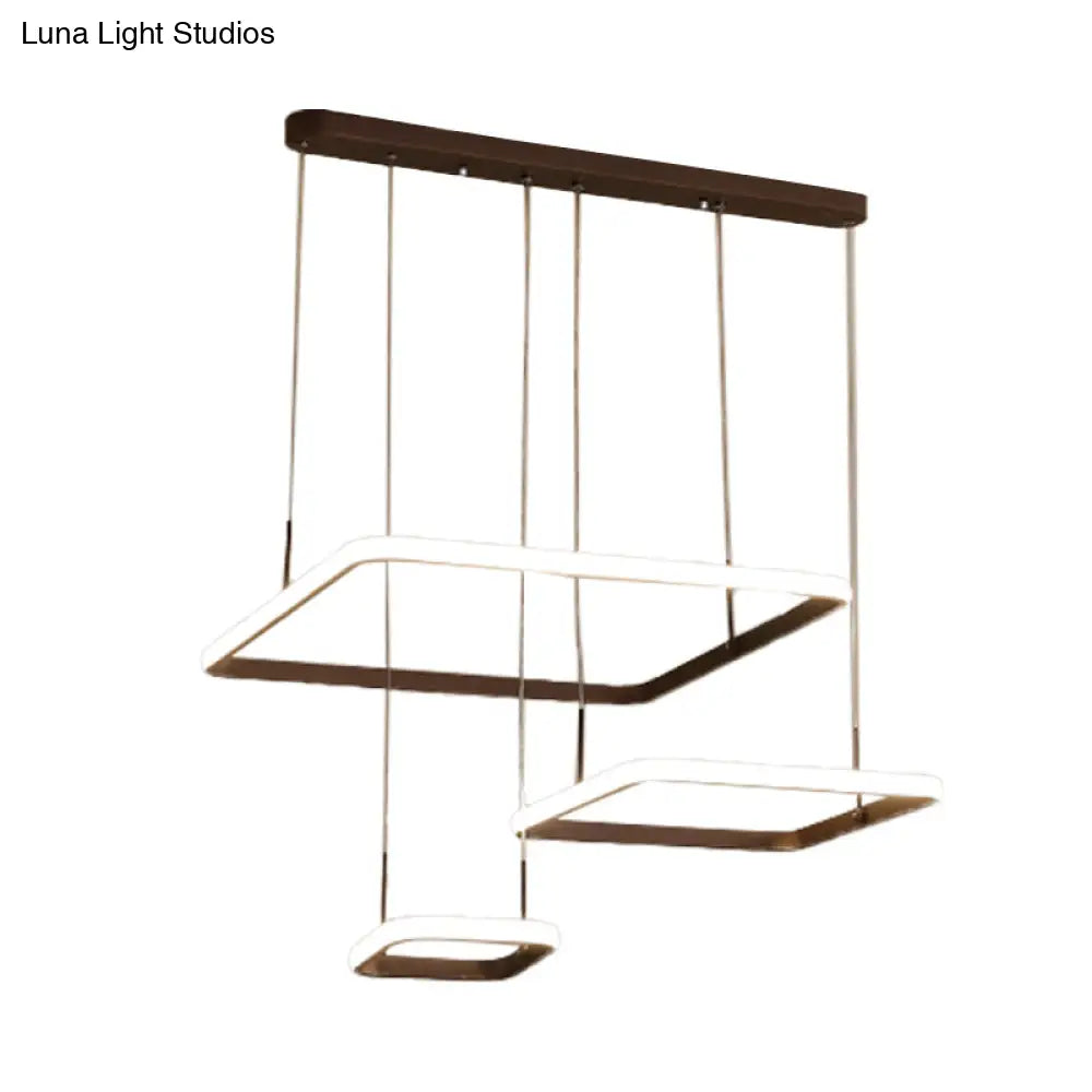 Contemporary Chandelier Lamp - Modern Brown Rectangle Suspension Light With Acrylic Shade In