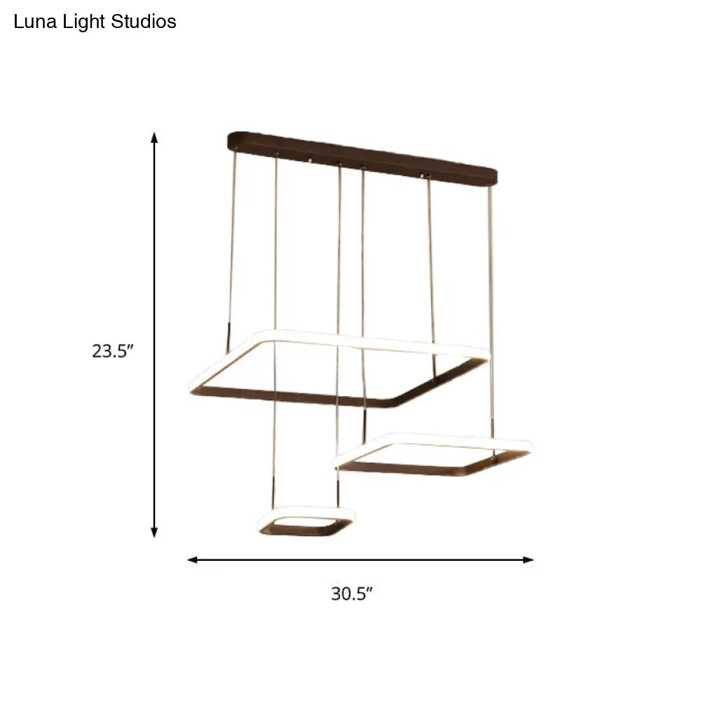 Contemporary 2/3/5-Head Chandelier Lamp - Brown Rectangle Suspension Light With Acrylic Shade In