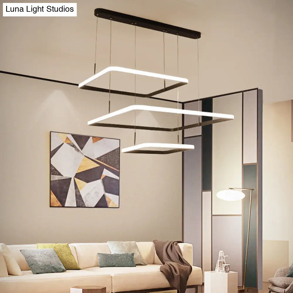 Contemporary 2/3/5-Head Chandelier Lamp - Brown Rectangle Suspension Light With Acrylic Shade In