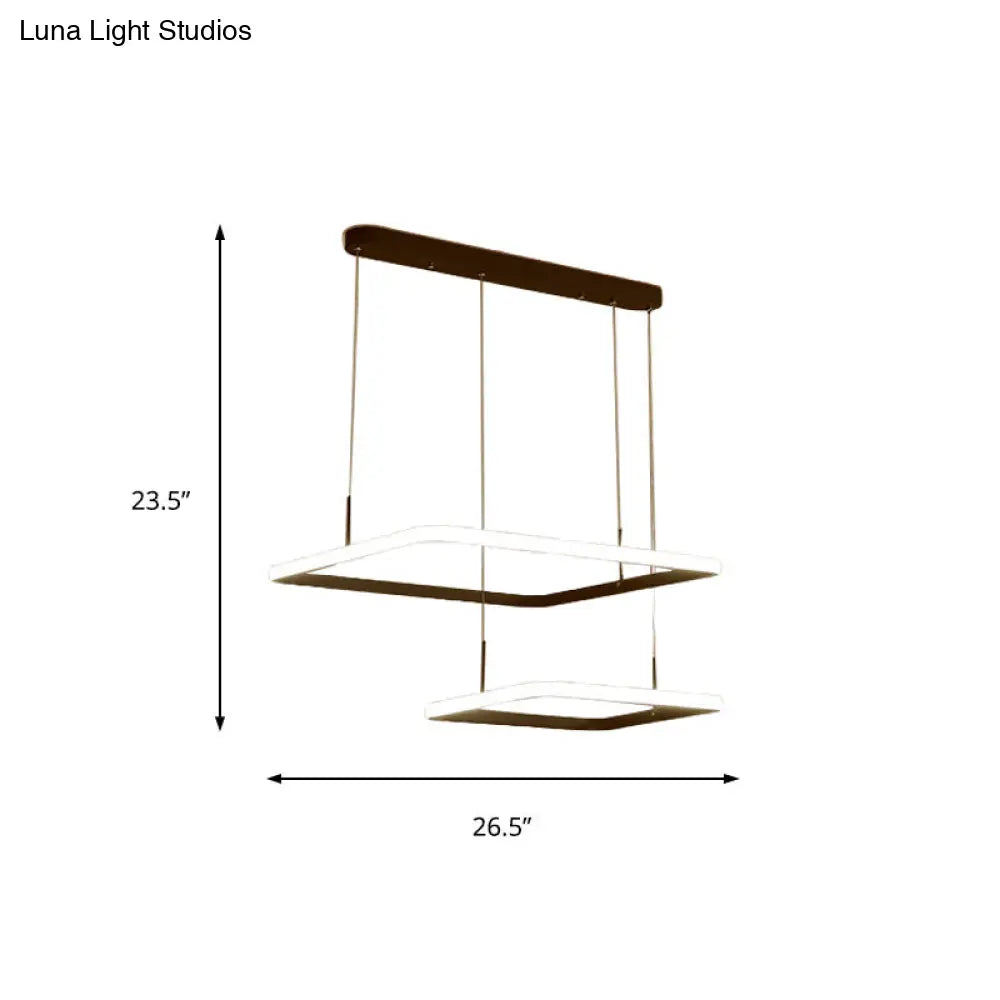 Contemporary Chandelier Lamp - Modern Brown Rectangle Suspension Light With Acrylic Shade In