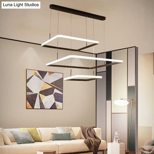 Contemporary Chandelier Lamp - Modern Brown Rectangle Suspension Light With Acrylic Shade In