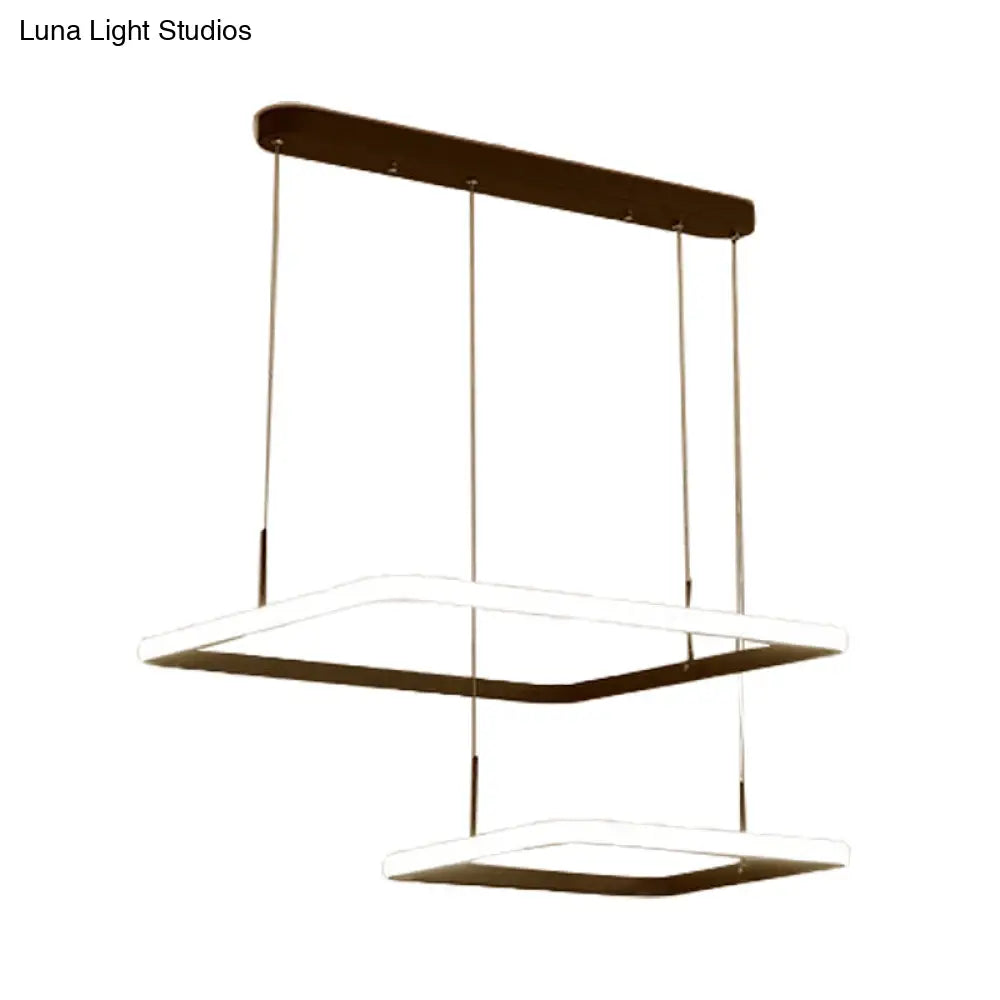 Contemporary Chandelier Lamp - Modern Brown Rectangle Suspension Light With Acrylic Shade In