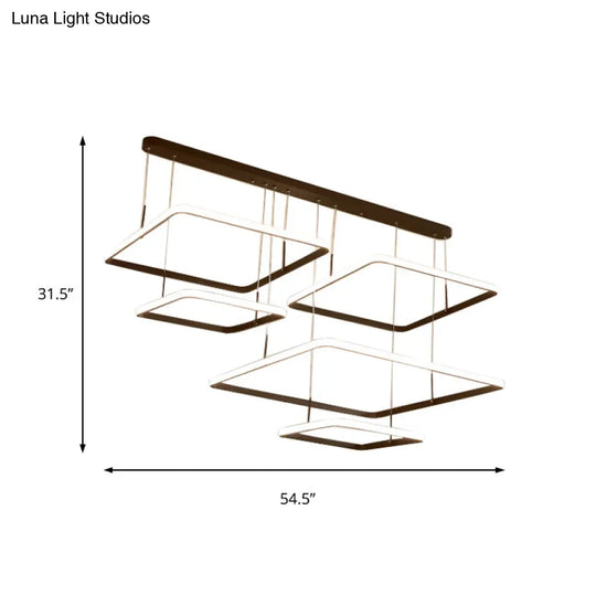 Contemporary Chandelier Lamp - Modern Brown Rectangle Suspension Light With Acrylic Shade In