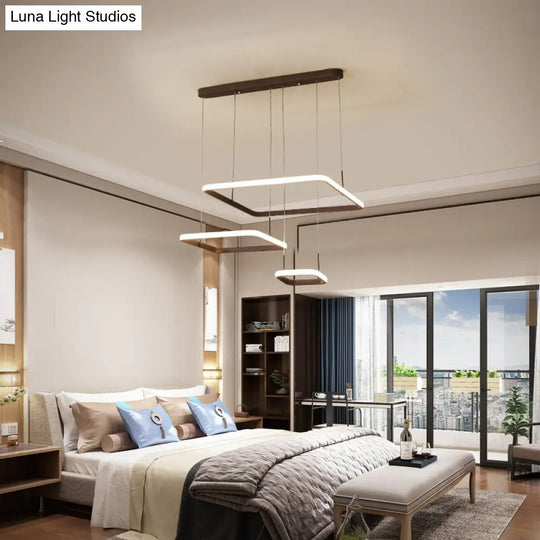 Contemporary 2/3/5-Head Chandelier Lamp - Brown Rectangle Suspension Light With Acrylic Shade In