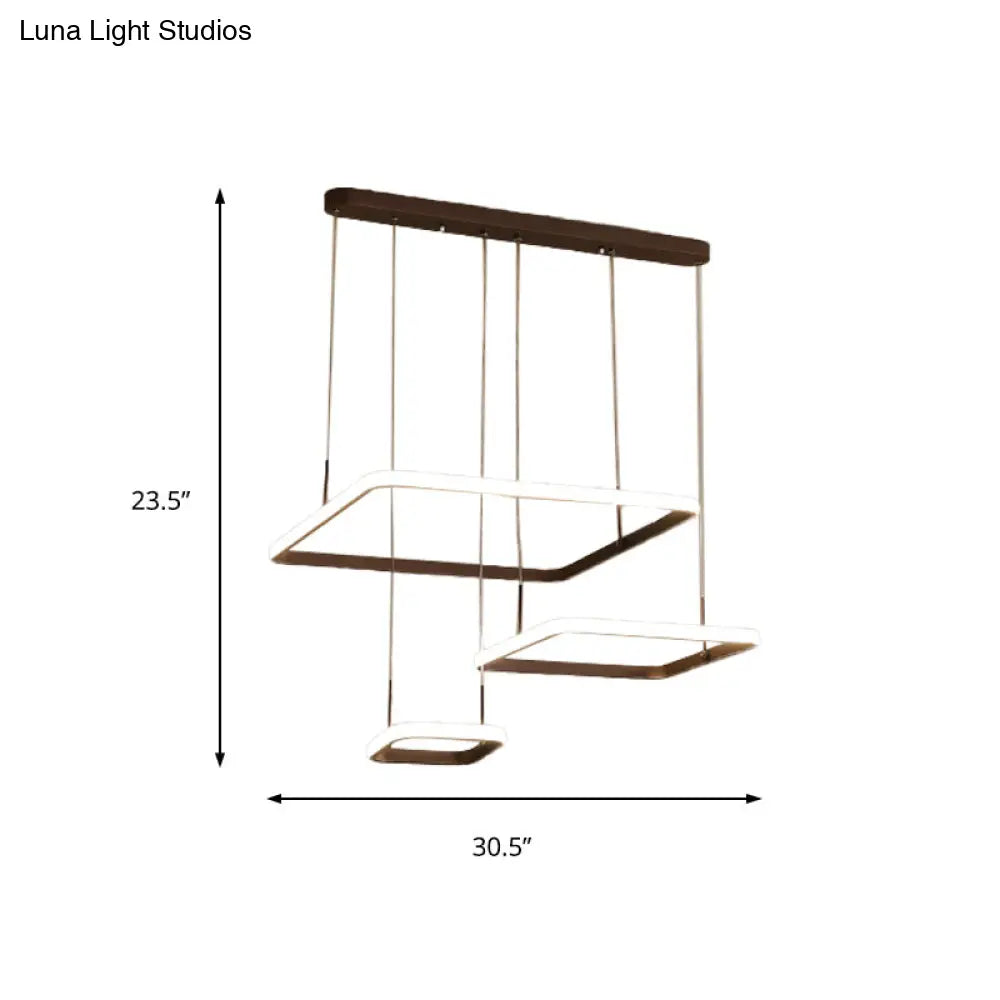 Contemporary Chandelier Lamp - Modern Brown Rectangle Suspension Light With Acrylic Shade In