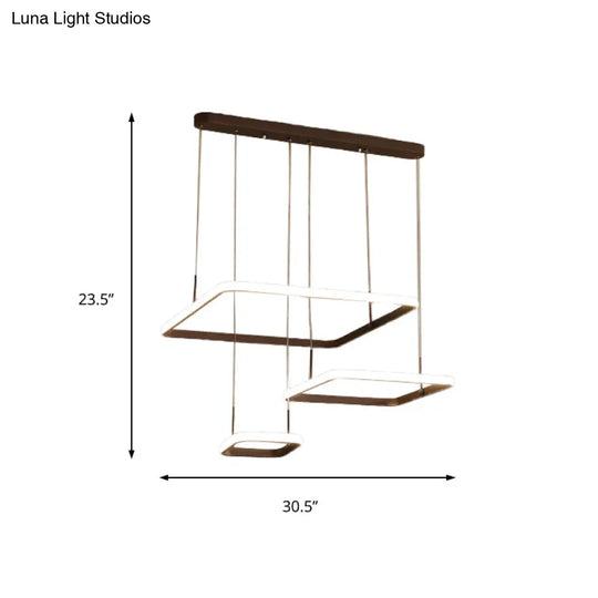 Contemporary Chandelier Lamp - Modern Brown Rectangle Suspension Light With Acrylic Shade In