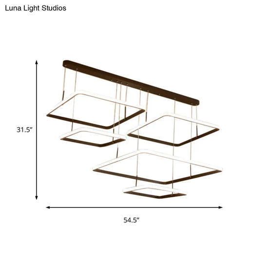 Contemporary 2/3/5-Head Chandelier Lamp - Brown Rectangle Suspension Light With Acrylic Shade In