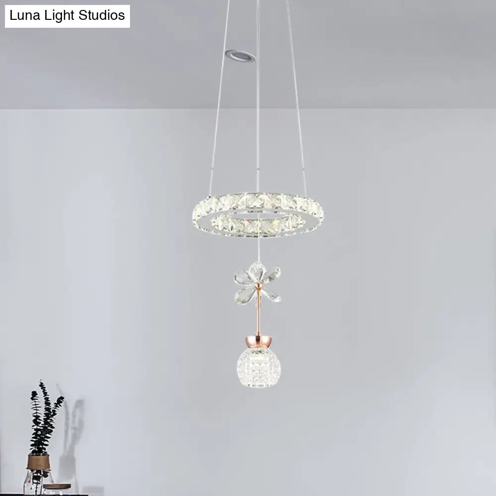 Contemporary Chandelier Pendant Light With Crystal Shade - Modern Chrome Circle/Gear Design (1/3/5