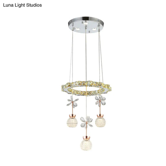 Contemporary Chandelier Pendant Light With Crystal Shade - Modern Chrome Circle/Gear Design (1/3/5