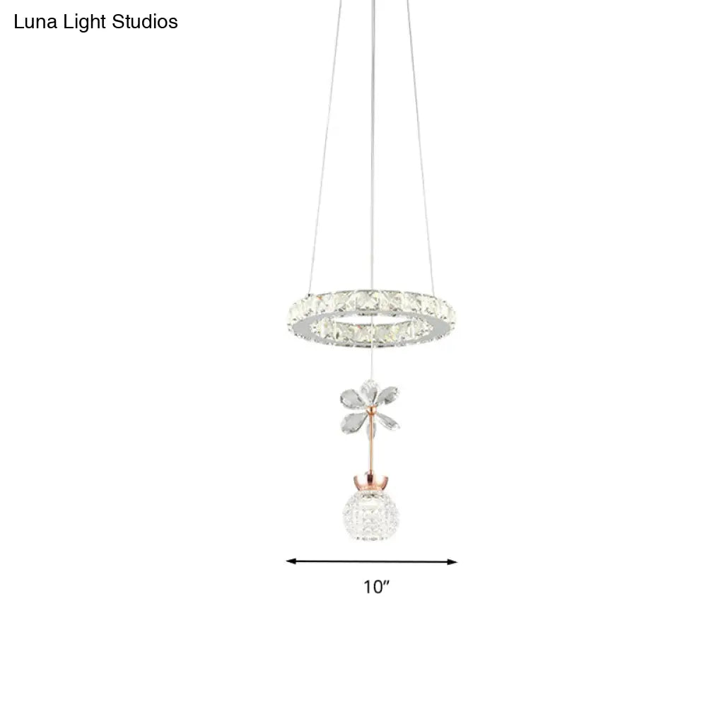 Contemporary Chandelier Pendant Light With Chrome Circle/Gear Design Crystal Dimpled Shade - 1/3/5