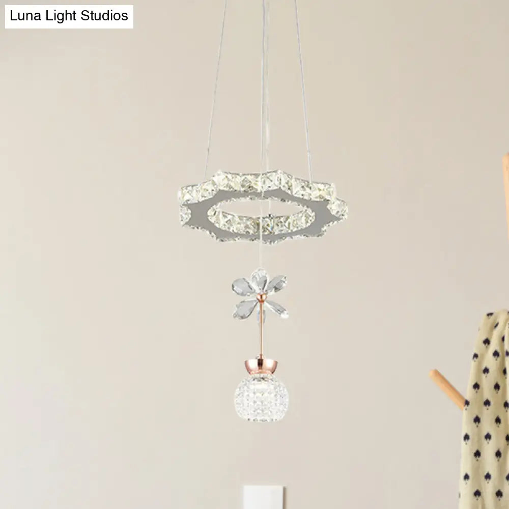 Contemporary Chandelier Pendant Light With Crystal Shade - Modern Chrome Circle/Gear Design (1/3/5