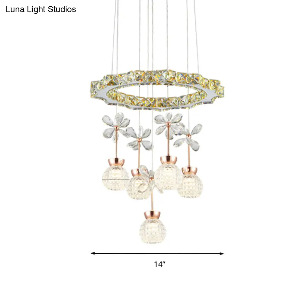 Contemporary Chandelier Pendant Light With Crystal Shade - Modern Chrome Circle/Gear Design (1/3/5