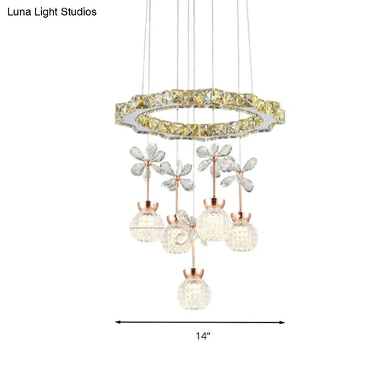 Contemporary Chandelier Pendant Light With Crystal Shade - Modern Chrome Circle/Gear Design (1/3/5