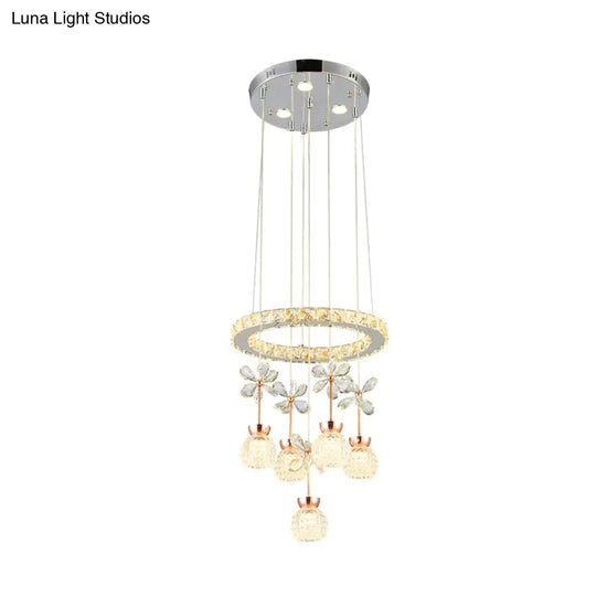 Contemporary Chandelier Pendant Light With Crystal Shade - Modern Chrome Circle/Gear Design (1/3/5