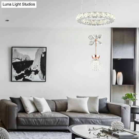 Contemporary Chandelier Pendant Light With Crystal Shade - Modern Chrome Circle/Gear Design (1/3/5